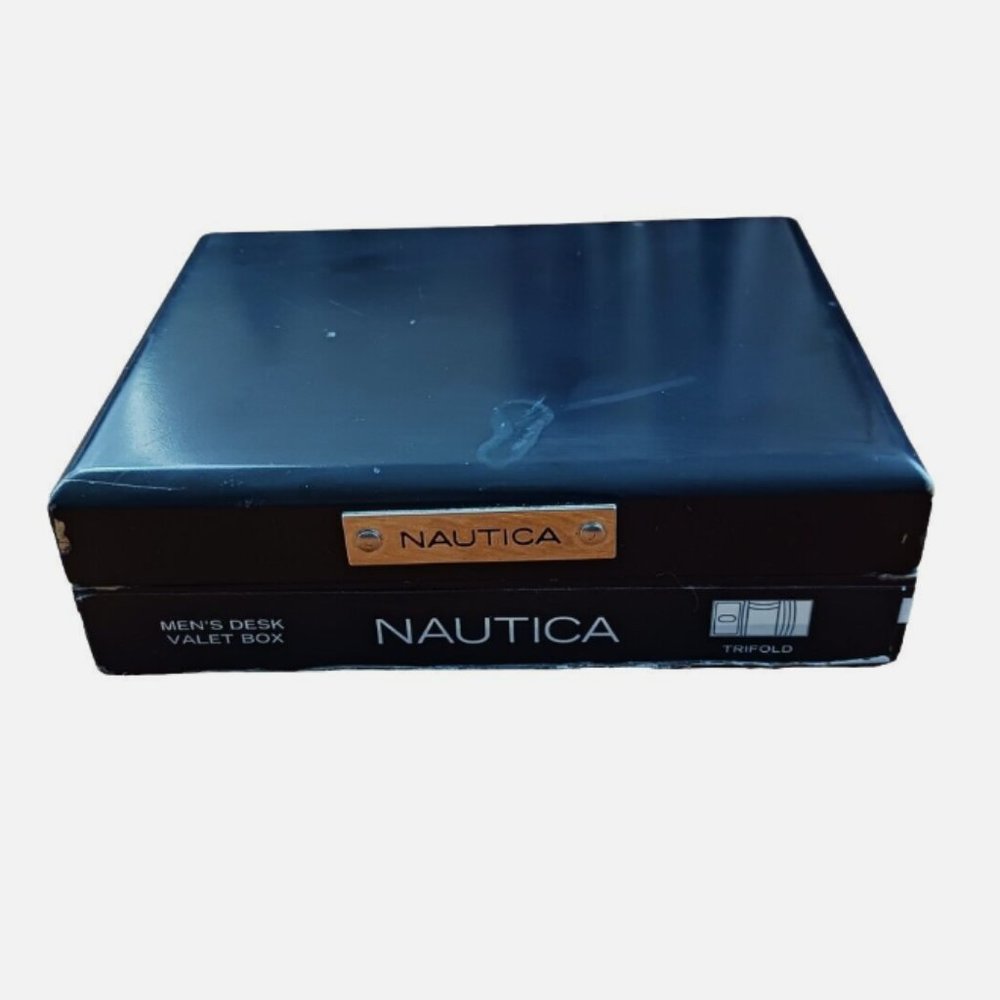 Nautica Men's Desk Valet Box Case Storage Box Black Blue 5.5 Inches Box